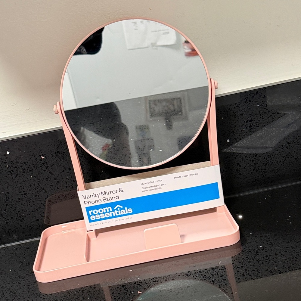 NEW Room Essentials Pink Vanity Mirror with Phone Holder